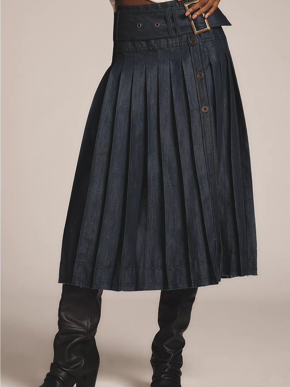 Pilcro Low-Slung Pleated Midi Skirt (Anthropologie)
